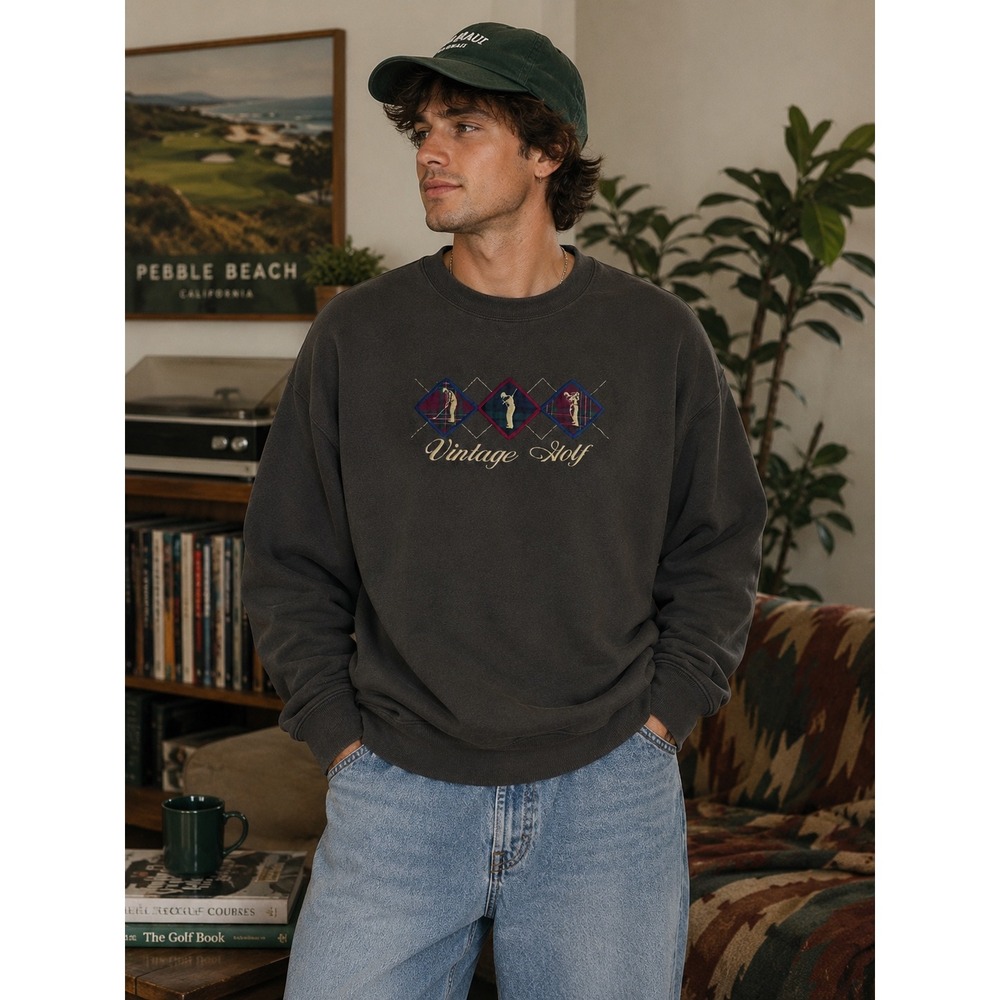 Briar Creek Sportswear Mens XL Vintage Golf Embroidered Sweatshirt Olive Brown